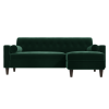 Green Velvet Right Hand L Shaped Sofa - Seats 3 - Idris