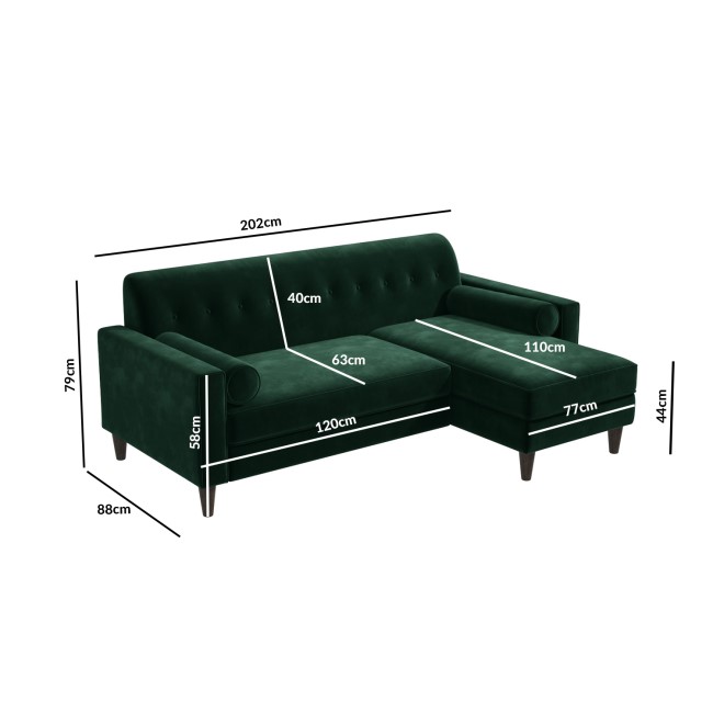 GRADE A2 - Dark Green Velvet Corner Sofa with Bolster Cushions - Idris