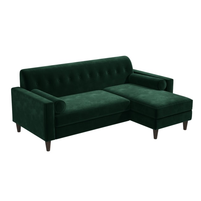 GRADE A2 - Dark Green Velvet Corner Sofa with Bolster Cushions - Seats 3 - Idris