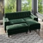 GRADE A2 - Right Hand Facing Dark Green Velvet Corner Sofa with Bolster Cushions - Seats 3 - Idris