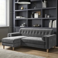 GRADE A2 - Grey Velvet Left Hand L Shaped Sofa - Seats 3 - Idris