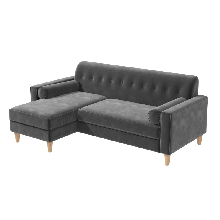 GRADE A2 - Grey Velvet Left Hand L Shaped Sofa - Seats 3 - Idris