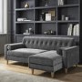 Grey Velvet Right Hand 3 Seater Small L Shaped Sofa - Idris