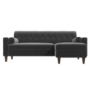 Grey Velvet Right Hand 3 Seater Small L Shaped Sofa - Idris