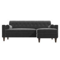 GRADE A2 - Small Grey Velvet 3 Seater L Shaped Sofa - Right Hand Facing - Idris