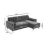 Grey Velvet Right Hand 3 Seater Small L Shaped Sofa - Idris