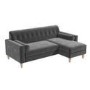 Grey Velvet Right Hand 3 Seater Small L Shaped Sofa - Idris