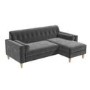 GRADE A2 - Right Hand Facing Grey Velvet Corner Sofa with Bolster Cushions - Seats 3 - Idris
