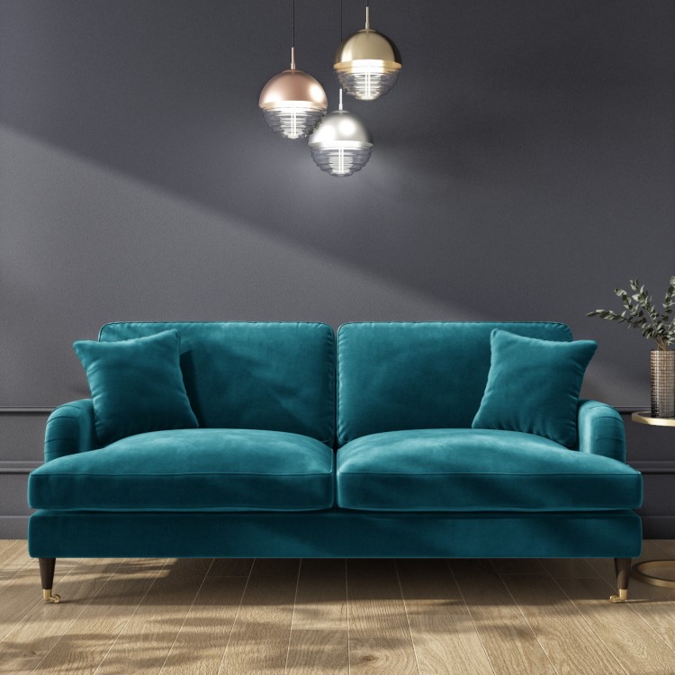 ALMOST PERFECT - Teal Blue Velvet 3 Seater Sofa - Payton