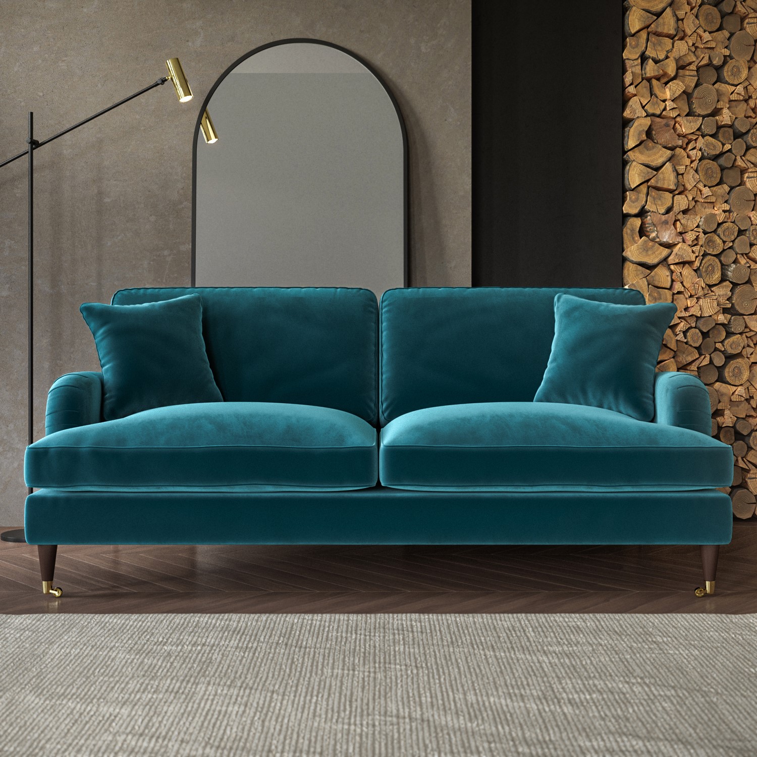 Payton Blue Teal Velvet 3 Seater Sofa