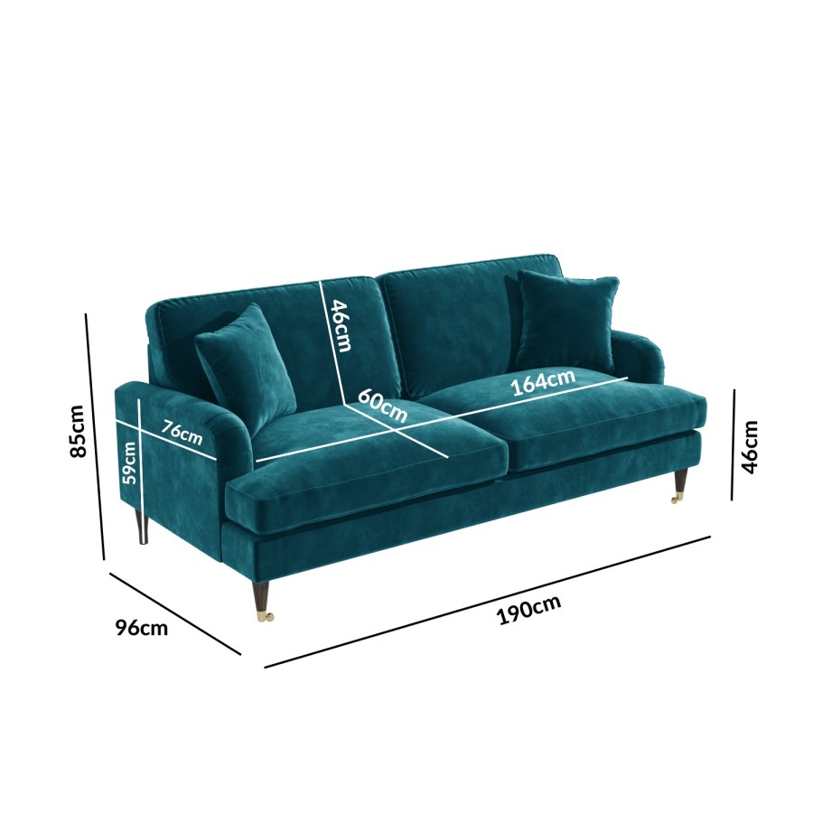 GRADE A2 - Payton Teal Blue Velvet 3 Seater Sofa