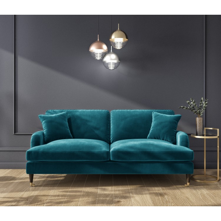 ALMOST PERFECT - Teal Blue Velvet 3 Seater Sofa - Payton