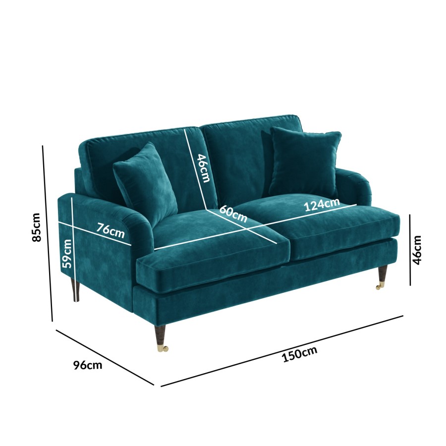 GRADE A2 - Payton Teal Blue Velvet 2 Seater Sofa