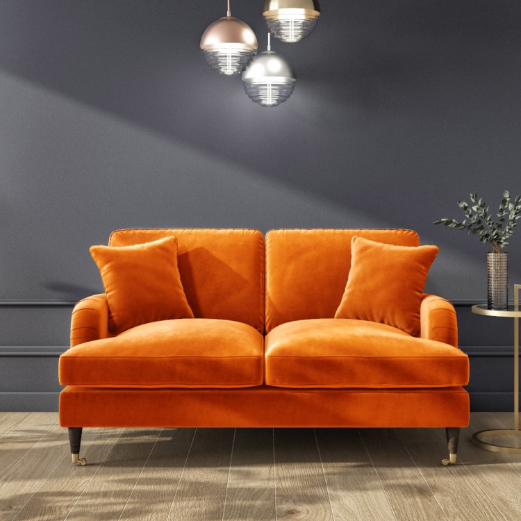 GRADE A2 - Orange Velvet 2 Seater Sofa - Payton