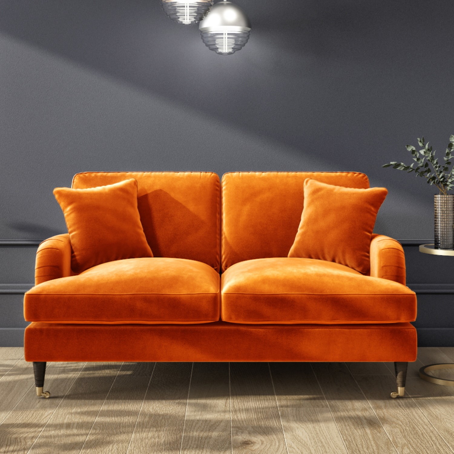 Photo of Orange velvet 2 seater sofa - payton
