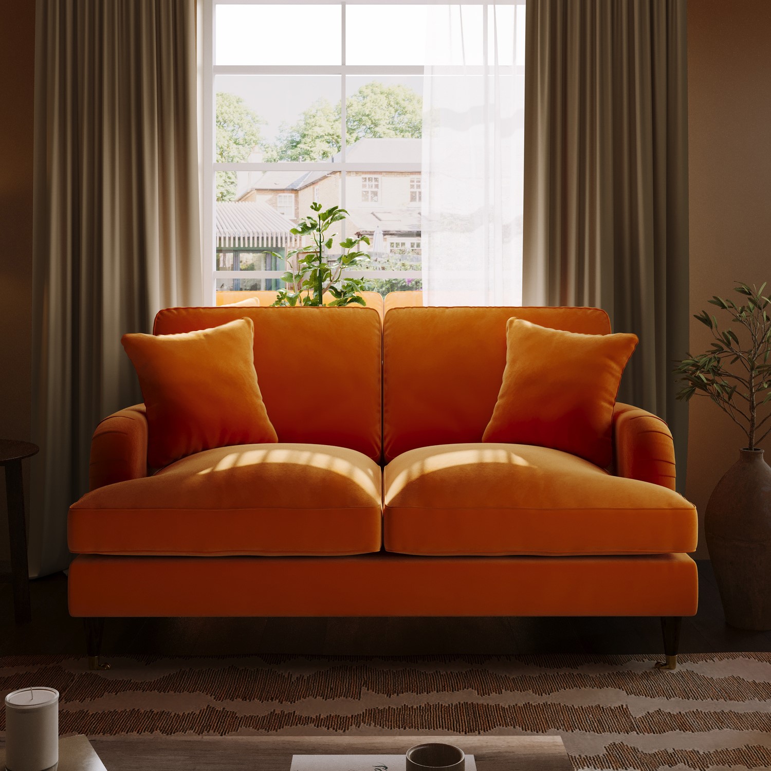 Payton Orange Velvet 2 Seater Sofa