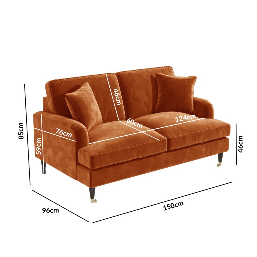 GRADE A2 - Opulence Orange Velvet 2 Seater Sofa - Payton