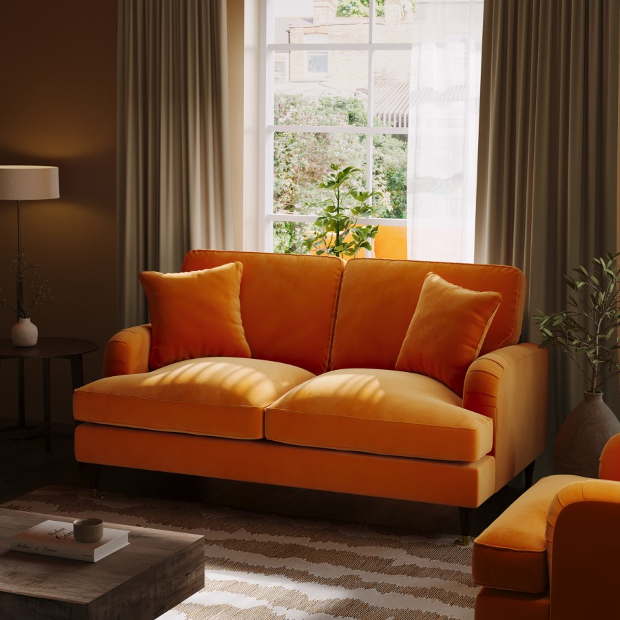 Orange Velvet 2 Seater Sofa - Payton