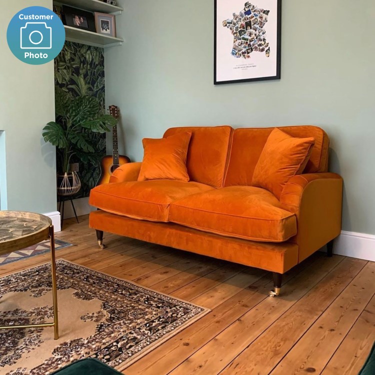 GRADE A2 - Orange Velvet 2 Seater Sofa - Payton