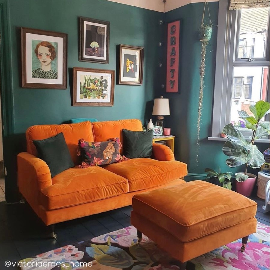 GRADE A2 - Orange Velvet 2 Seater Sofa - Payton