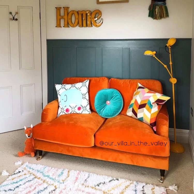 GRADE A2 - Orange Velvet 2 Seater Sofa - Payton