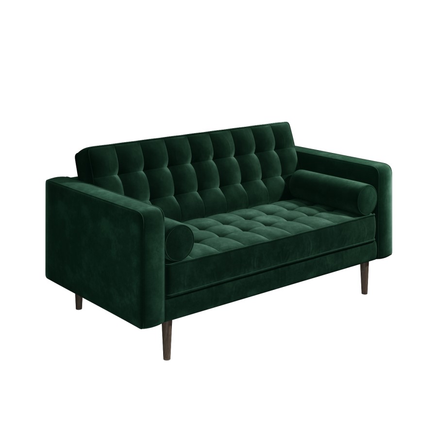 Green Velvet 2 Seater Mid Century Quilted Sofa - Elba