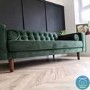 Green Velvet 2 Seater Mid Century Quilted Sofa - Elba