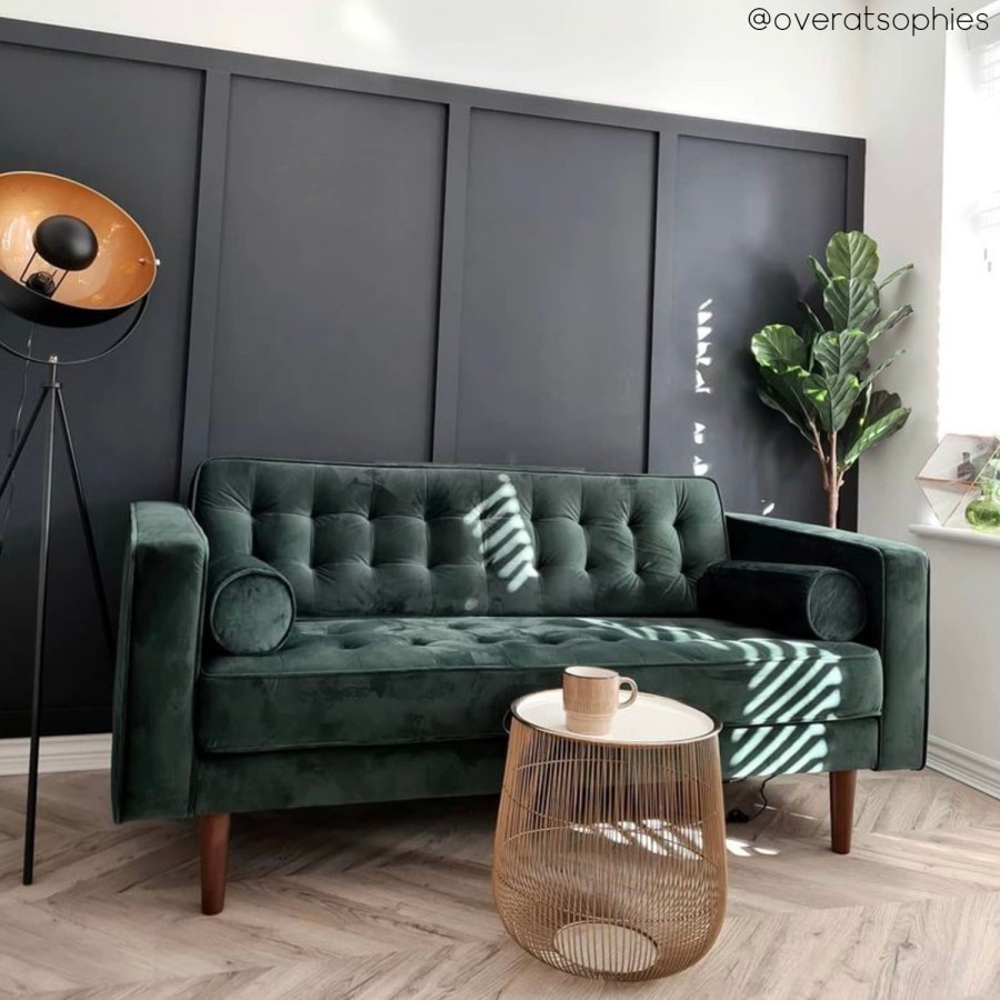 Green Velvet 2 Seater Mid Century Quilted Sofa - Elba