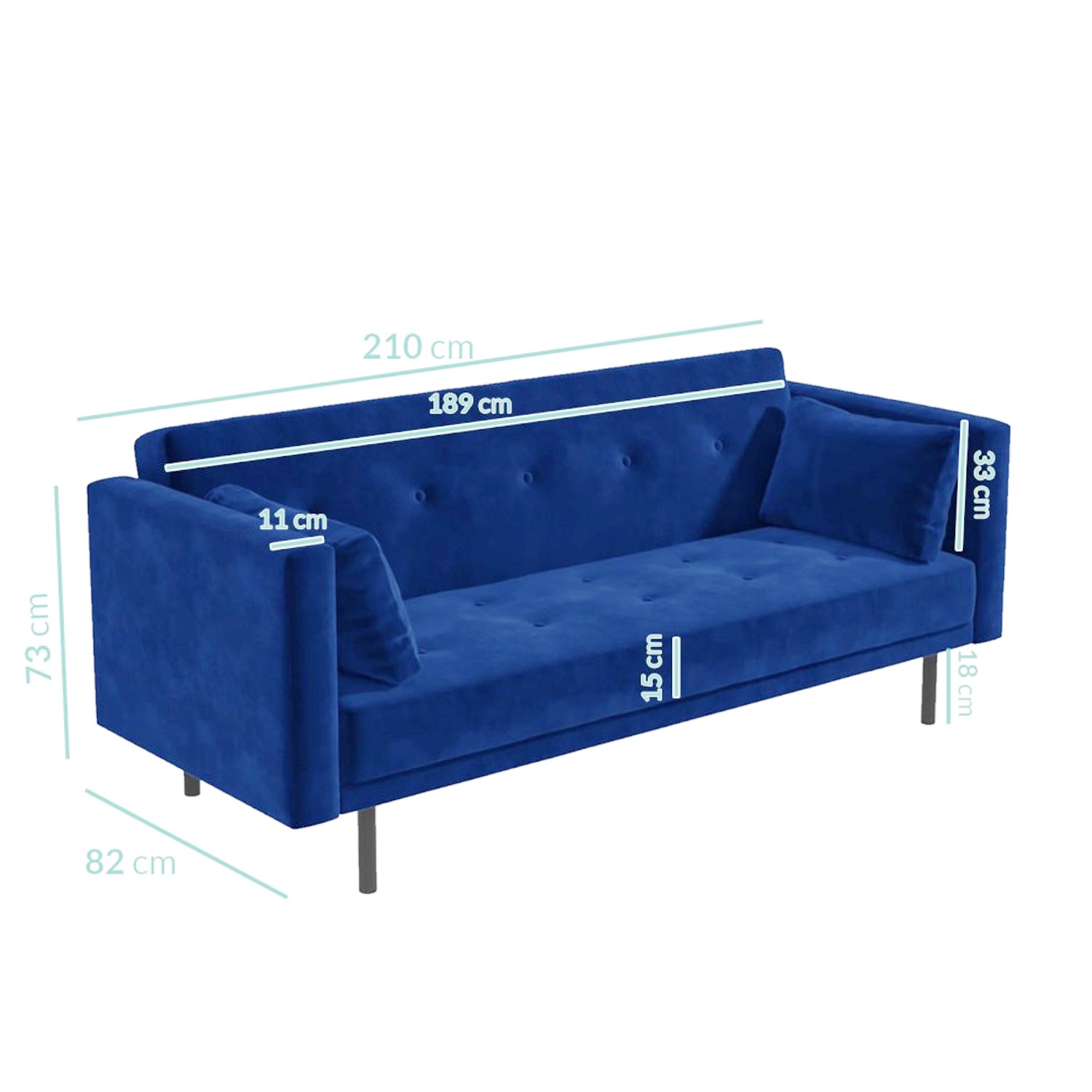 3 Seater ClickClack Sofa Bed in Navy Blue Buttoned Velvet Rory