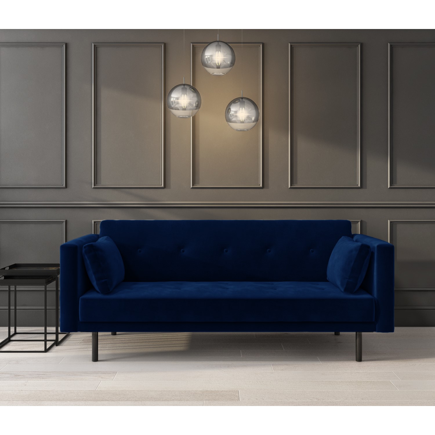 Velvet Sofa Bed in Navy Blue with Buttons Rory Furniture123