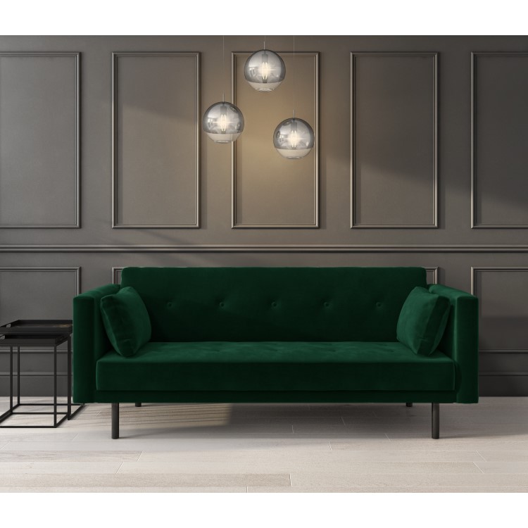 GRADE A1 - Velvet Sofa Bed in Dark Green with Buttons - Seats 3 - Rory