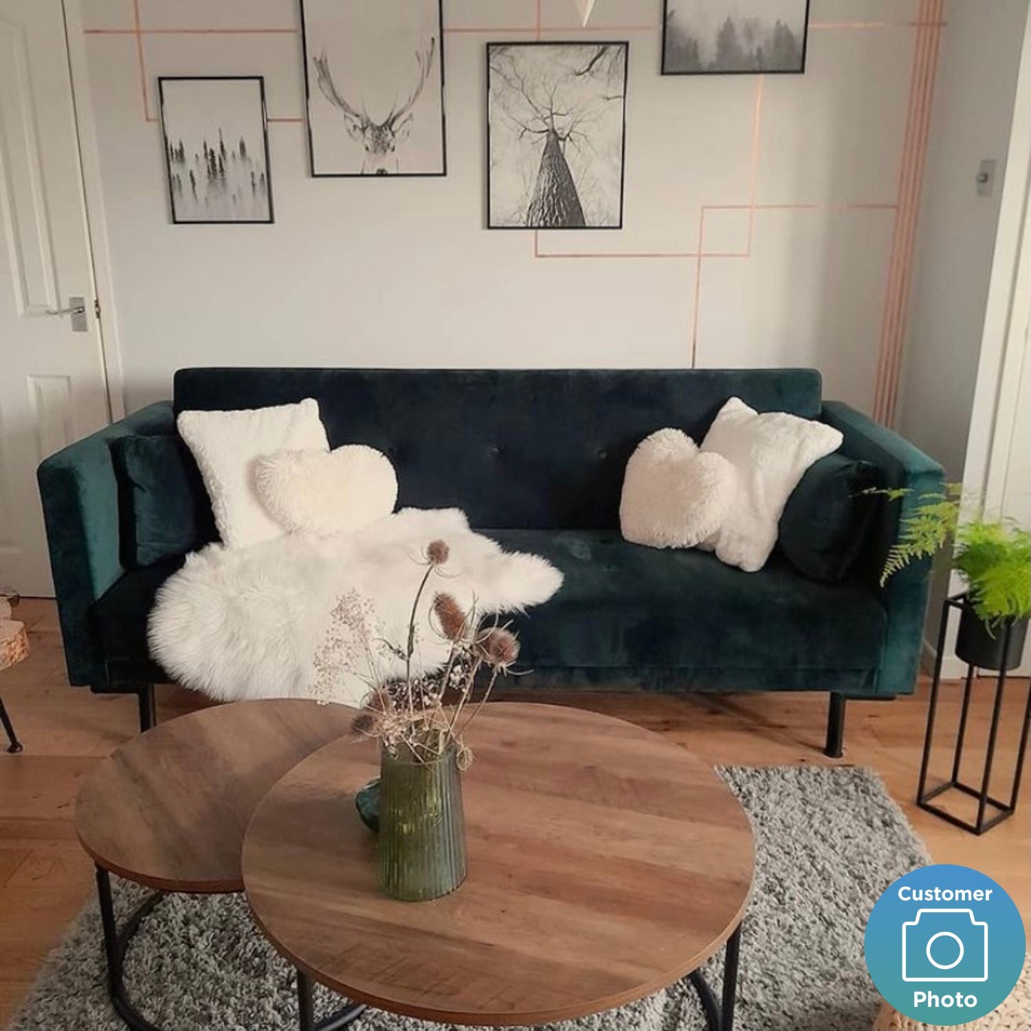 Velvet Sofa Bed in Dark Green with Buttons Seats 3 Rory Furniture123