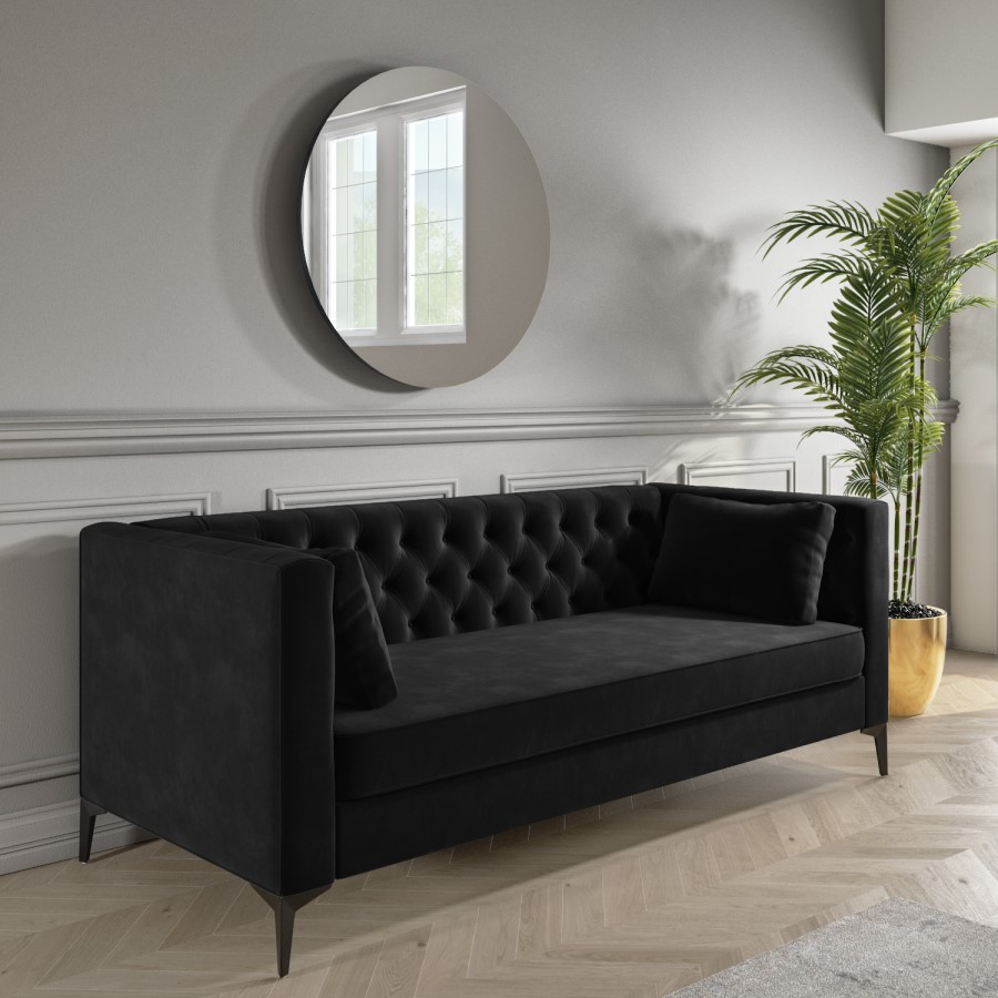 GRADE A1 - Dark Grey Velvet Sofa with Buttons - Seats 3 - Luthor