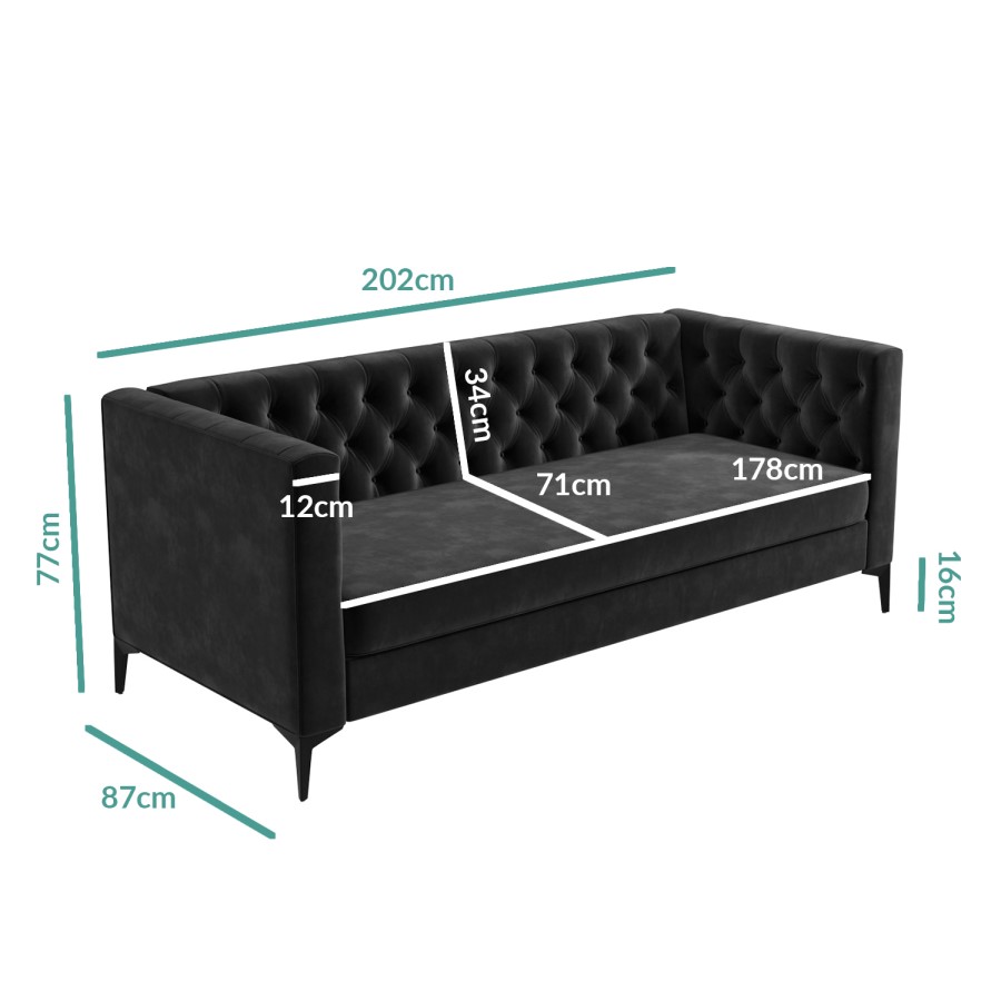 GRADE A1 - Dark Grey Velvet Sofa with Buttons - Seats 3 - Luthor
