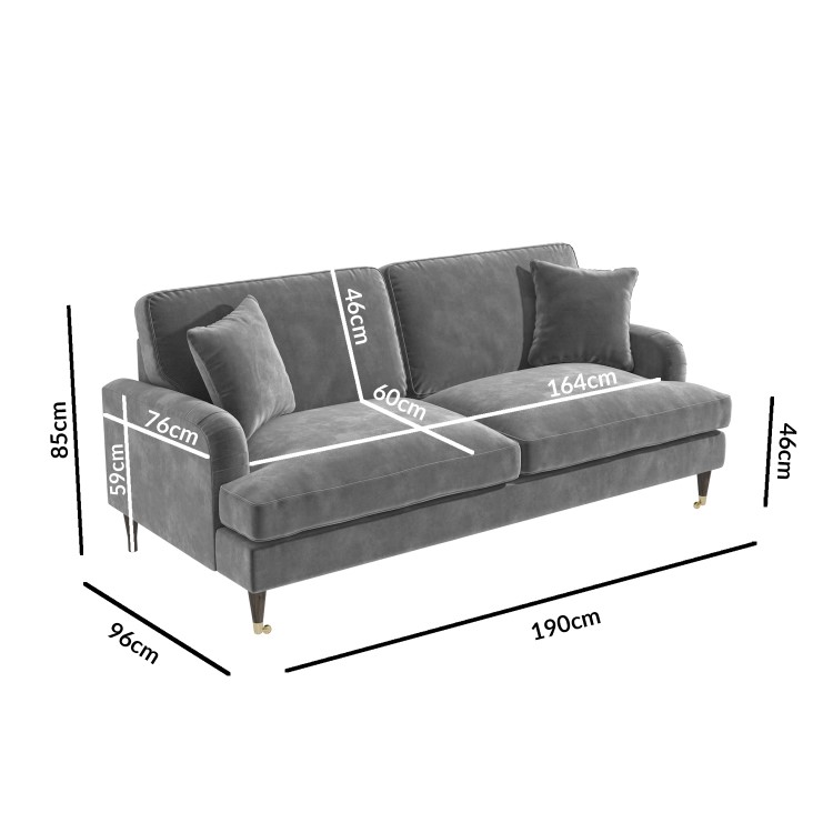 Payton Grey Velvet 3 Seater Sofa