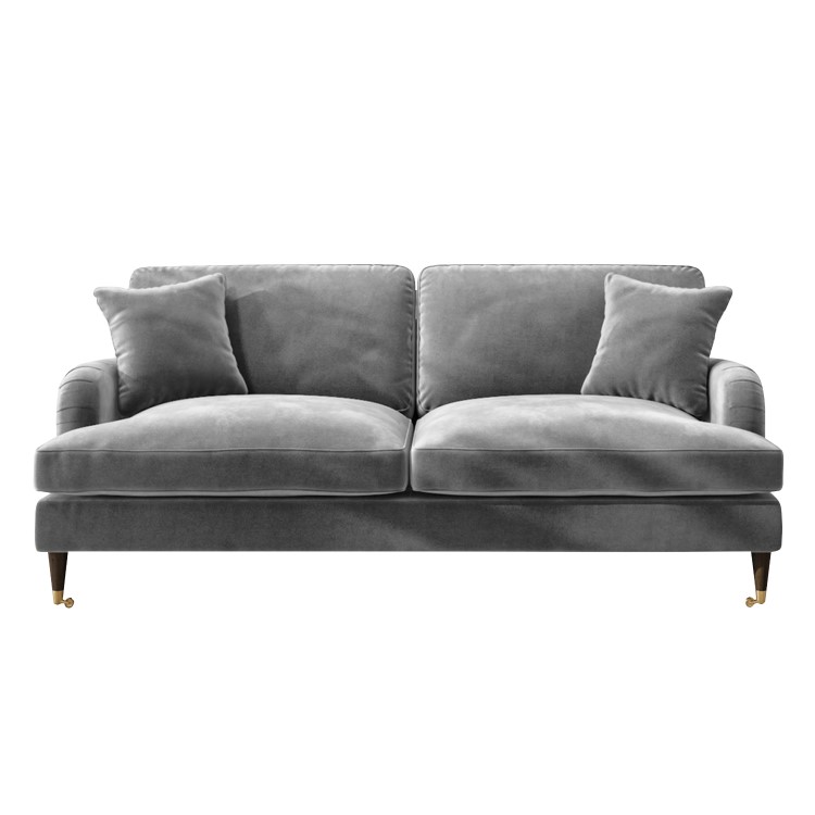 Silver Grey Velvet 3 Seater Sofa - Payton