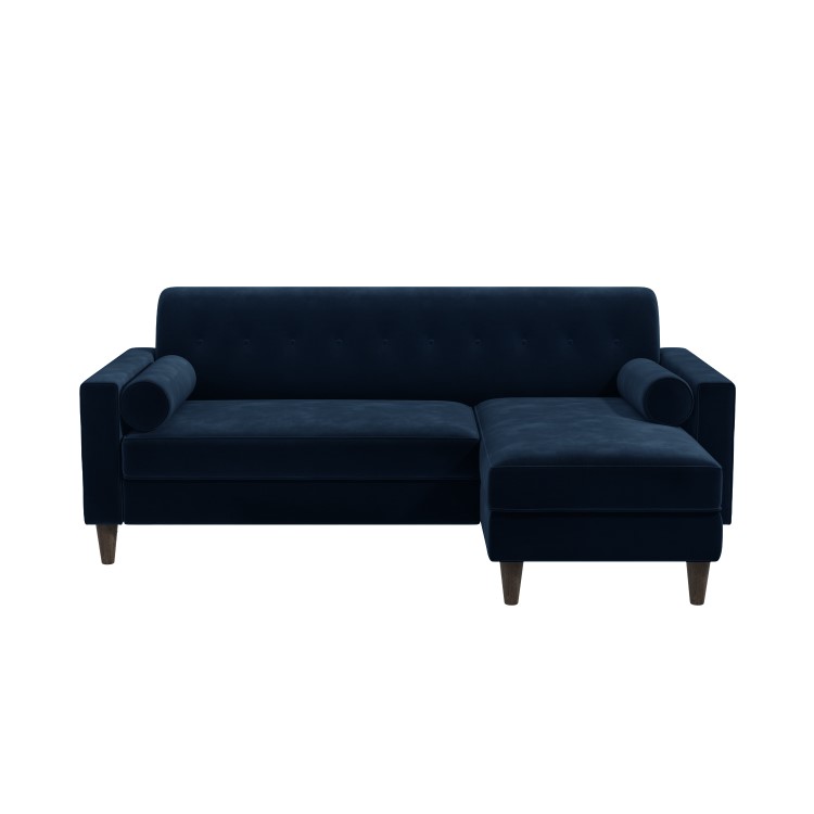 Navy Velvet Right Hand 3 Seater Small Corner Sofa - Idris