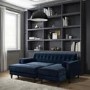 Navy Velvet Right Hand 3 Seater Small Corner Sofa - Idris