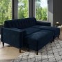 GRADE A2 - Navy Blue Velvet Corner Sofa with Bolster Cushions - Seats 3 - Idris