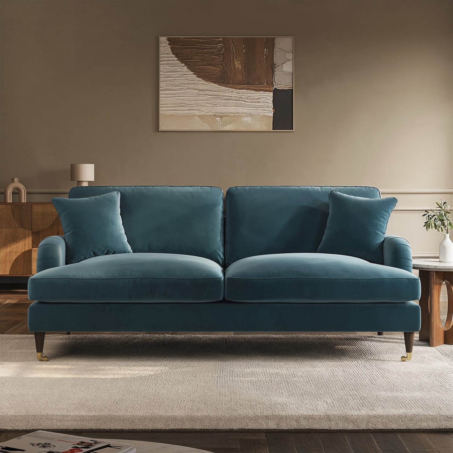 Payton Blue Velvet 3 Seater Sofa