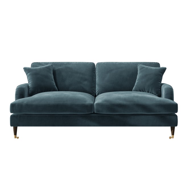 GRADE A2 - Payton Petrol Blue Velvet 3 Seater Sofa