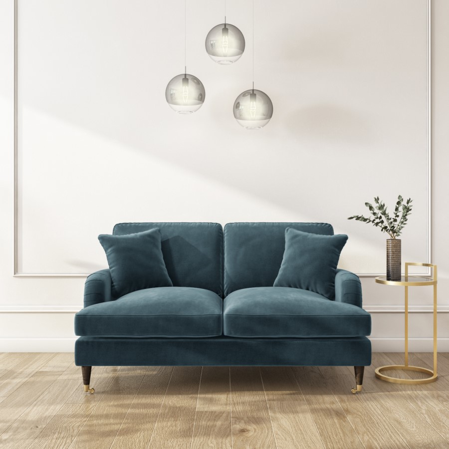 GRADE A2 - Petrol Blue Velvet 2 Seater Sofa - Payton