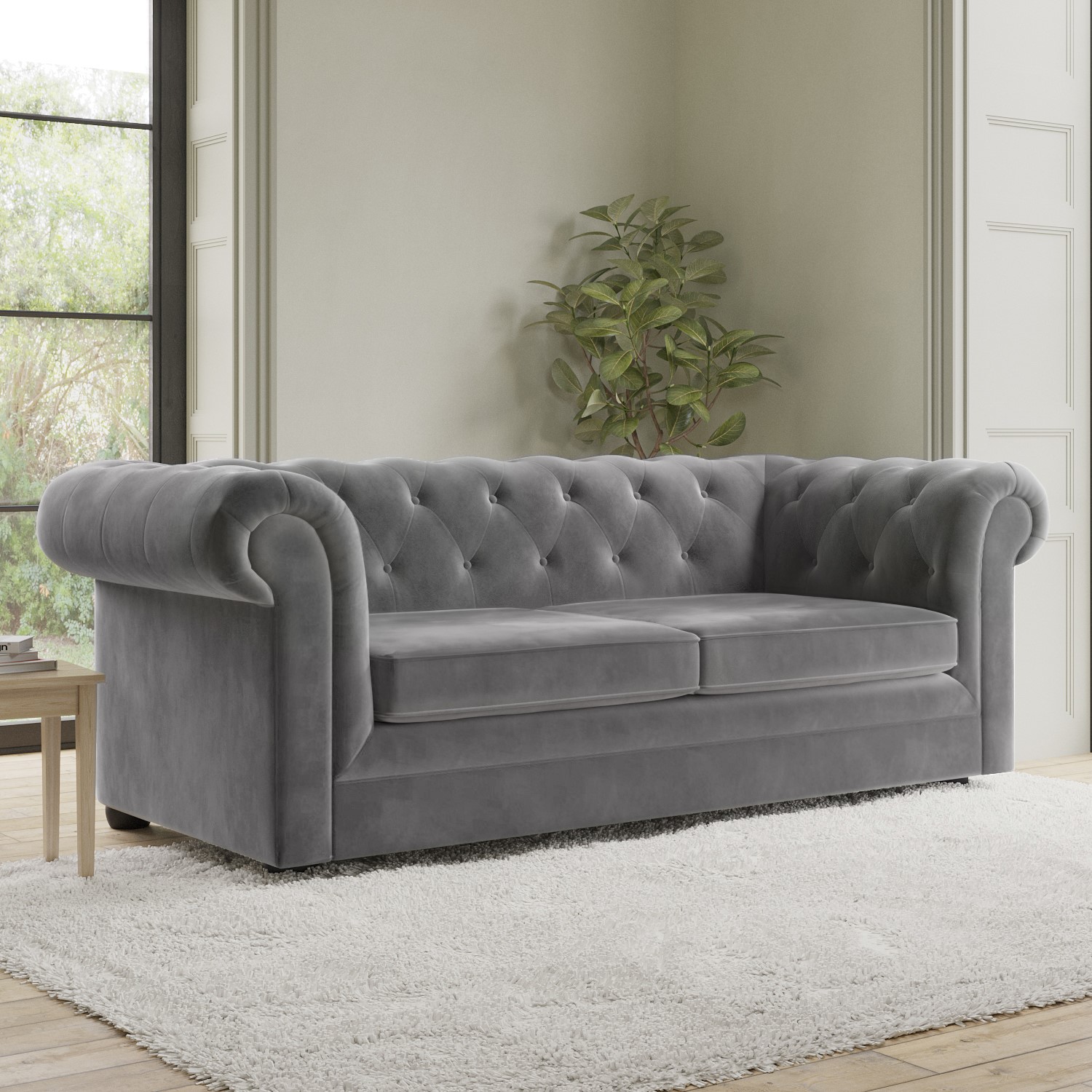 GRADE A2 - 3 Seater Pull Out Chesterfield Sofa Bed in Grey Velvet ...