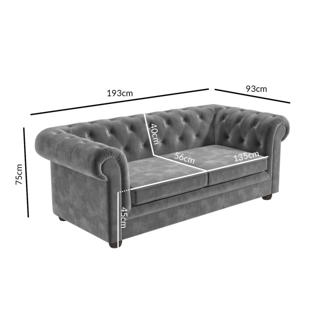 GRADE A2 - Grey Velvet Chesterfield Sofa Bed - Seats 3 - Double Bed - Bronte