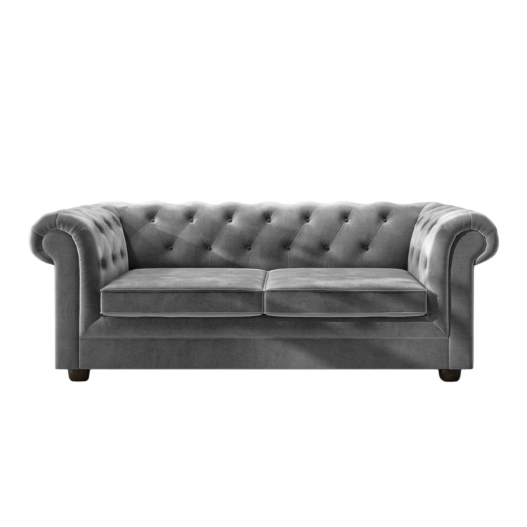 Grey Velvet Chesterfield Pull Out Sofa Bed - Seats 3 - Bronte