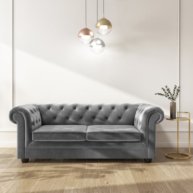 GRADE A2 - 3 Seater Pull Out Chesterfield Sofa Bed in Grey Velvet - Bronte