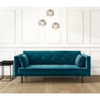 GRADE A2 - Teal Blue Velvet Sofa Bed with Cushions - Seats 3 - Rory