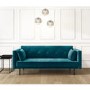 GRADE A2 - Teal Blue Velvet Sofa Bed with Cushions - Seats 3 - Rory