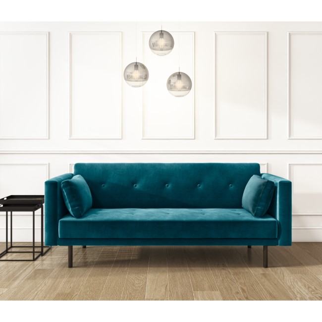Teal Blue Velvet Sofa Bed with Cushions Seats 3 Rory Furniture123