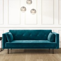 GRADE A1 - Velvet Sofa Bed in Teal Blue with Buttons - Seats 3 - Rory